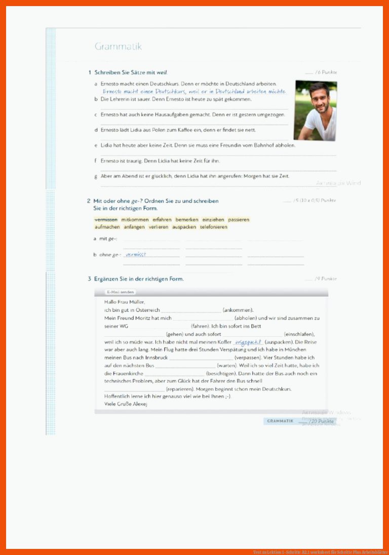 Test Zu Lektion 1-schritte A2.1 Worksheet Fuer Schritte Plus Arbeitsblätter