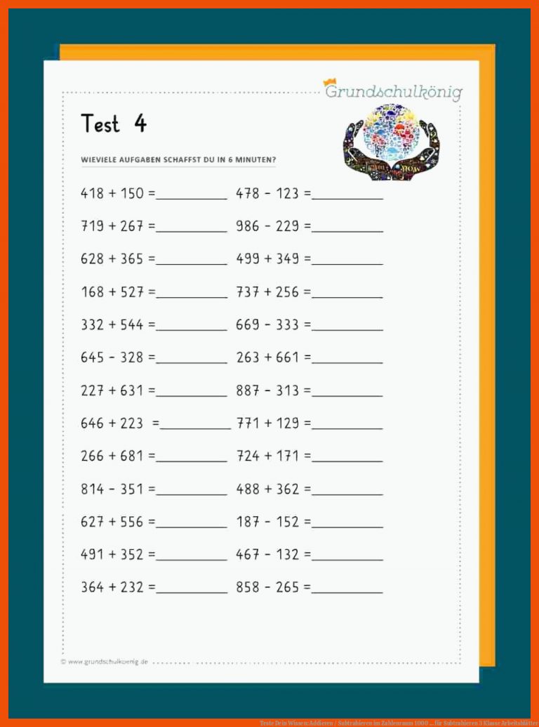 Teste Dein Wissen: Addieren / Subtrahieren im Zahlenraum 1000 ... für subtrahieren 3 klasse arbeitsblätter