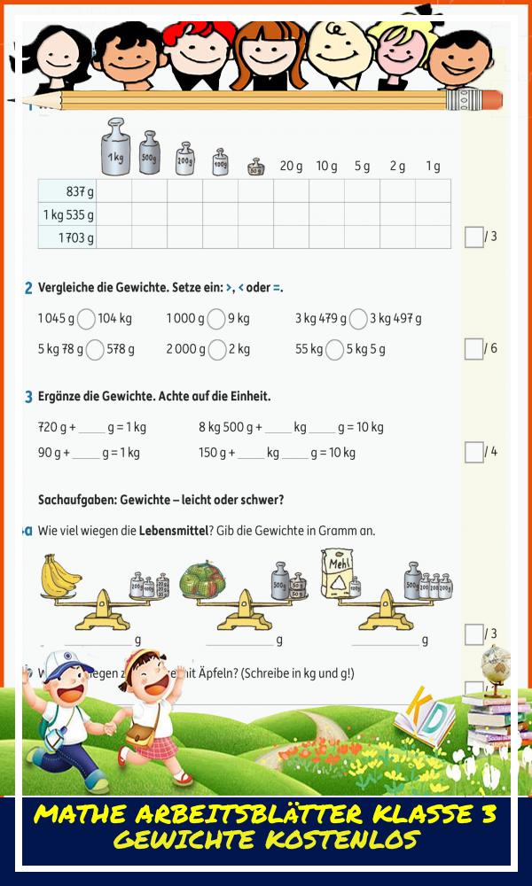 Mathe Arbeitsblätter Klasse 3 Gewichte Kostenlos