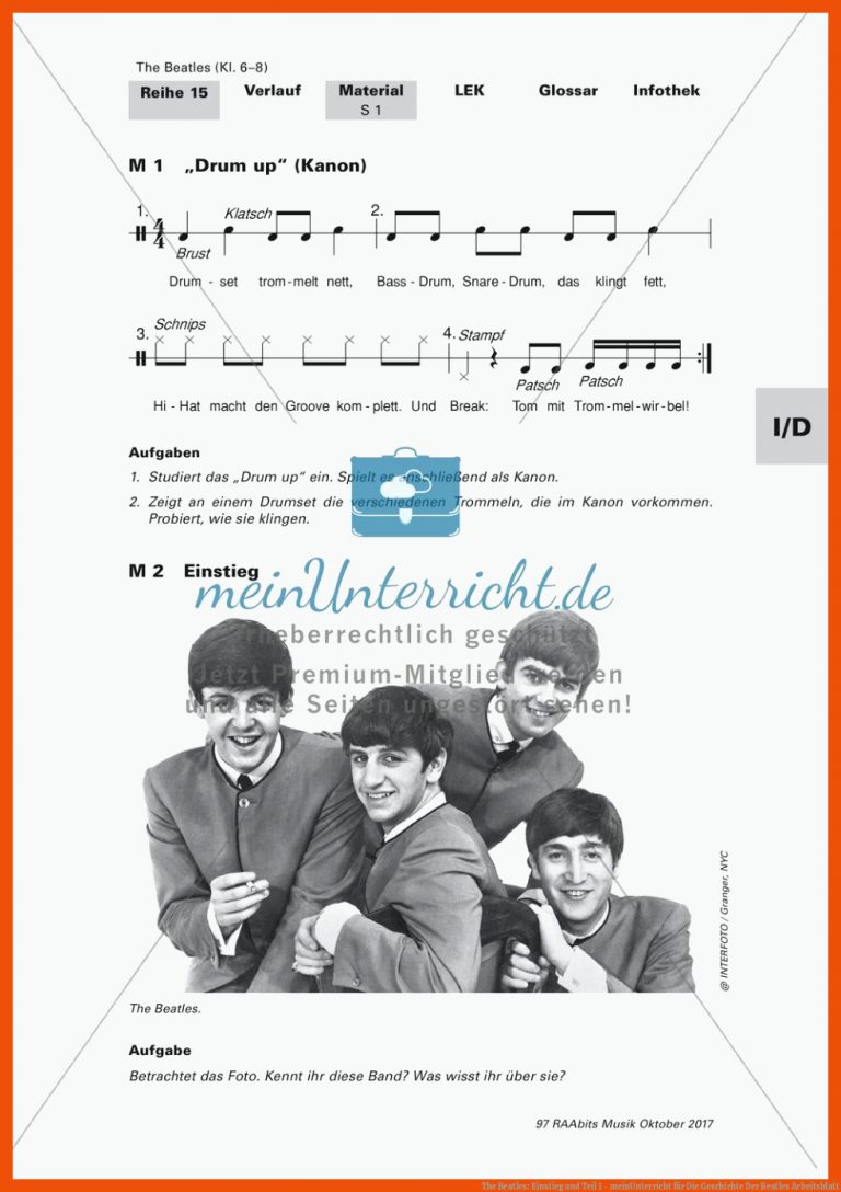 The Beatles: Einstieg und Teil 1 - meinUnterricht für die geschichte der beatles arbeitsblatt