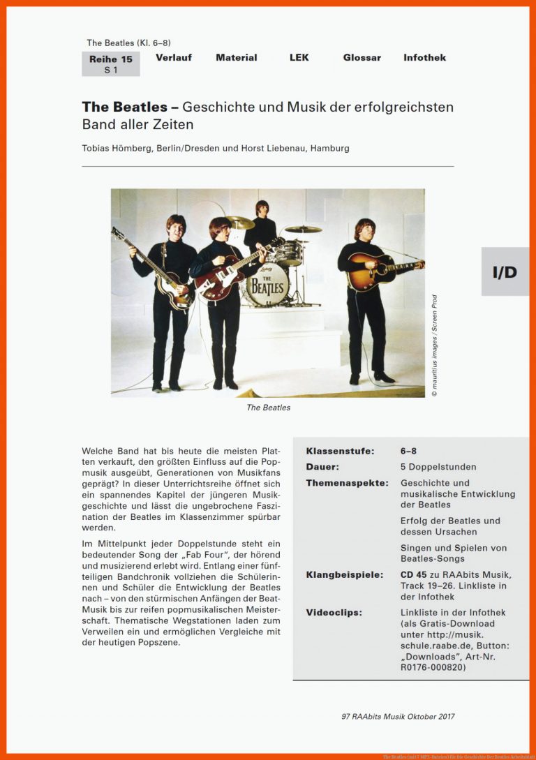 The Beatles (mit 7 Mp3-dateien) Fuer Die Geschichte Der Beatles Arbeitsblatt