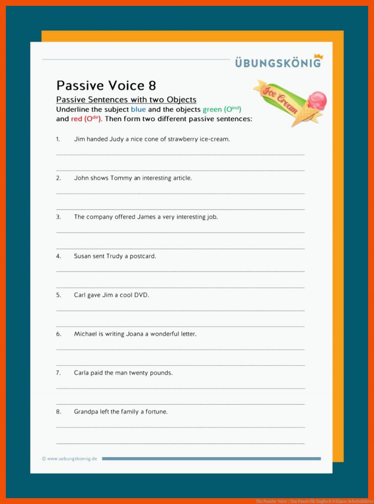 The Passive Voice / Das Passiv für englisch 8 klasse arbeitsblätter