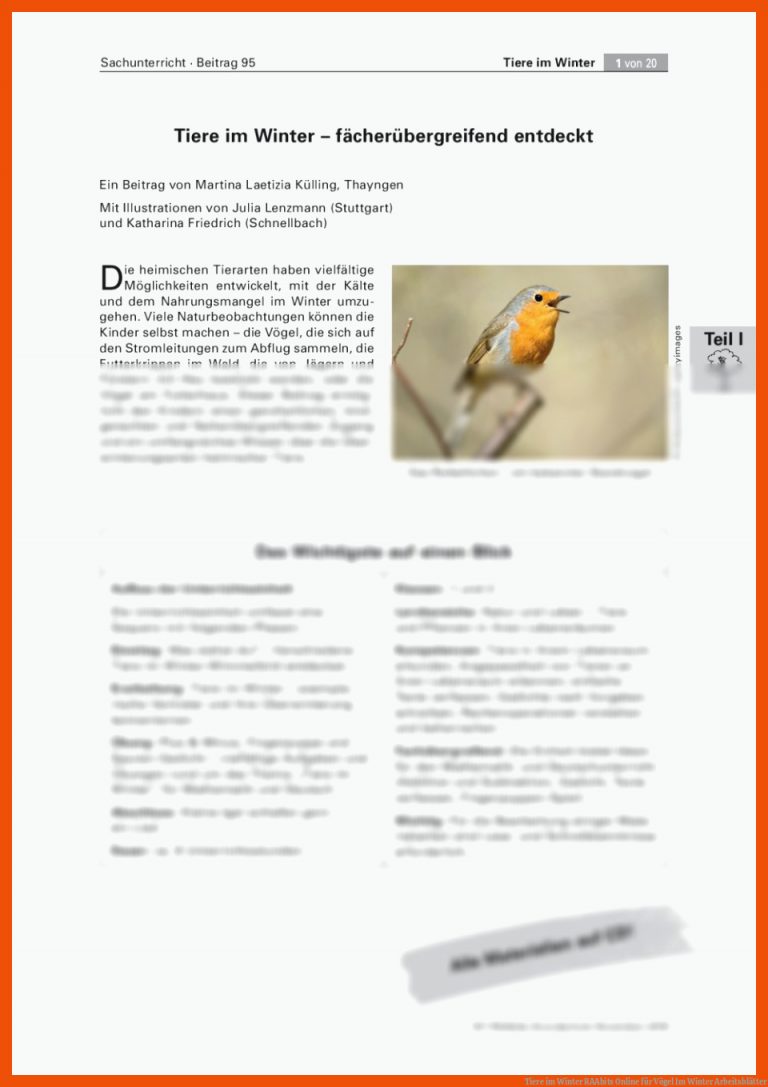 Tiere im Winter | RAAbits Online für vögel im winter arbeitsblätter
