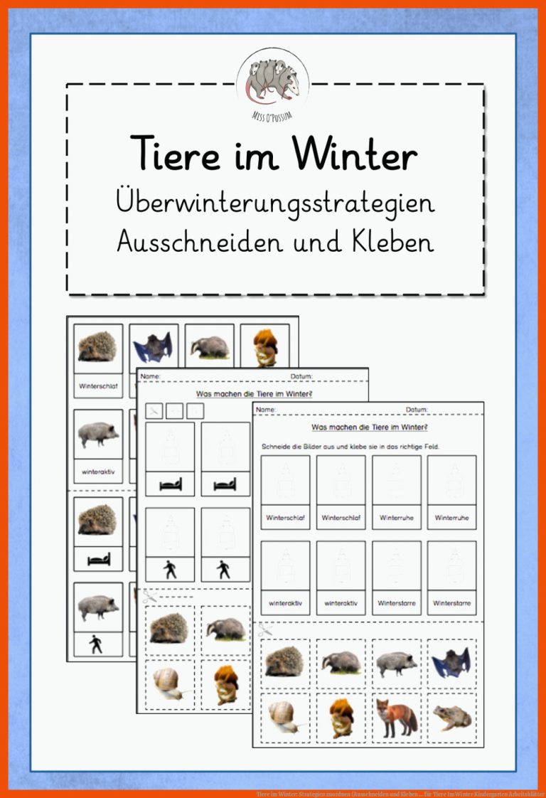 Tiere im Winter: Strategien zuordnen (Ausschneiden und Kleben ... für tiere im winter kindergarten arbeitsblätter