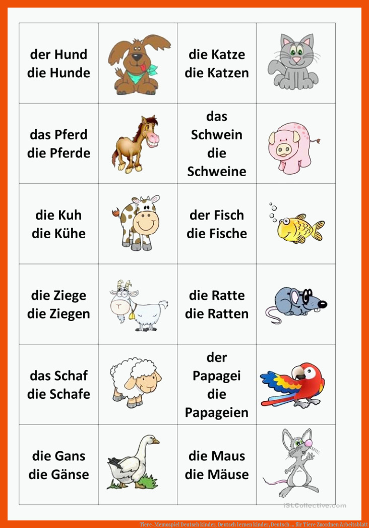 Tiere-Memospiel | Deutsch kinder, Deutsch lernen kinder, Deutsch ... für tiere zuordnen arbeitsblatt