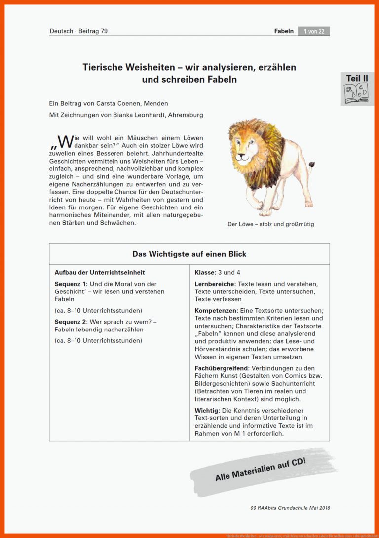 Tierische Weisheiten - Wir Analysieren, ErzÃ¤hlen Und Schreiben Fabeln Fuer Aufbau Einer Fabel Arbeitsblatt