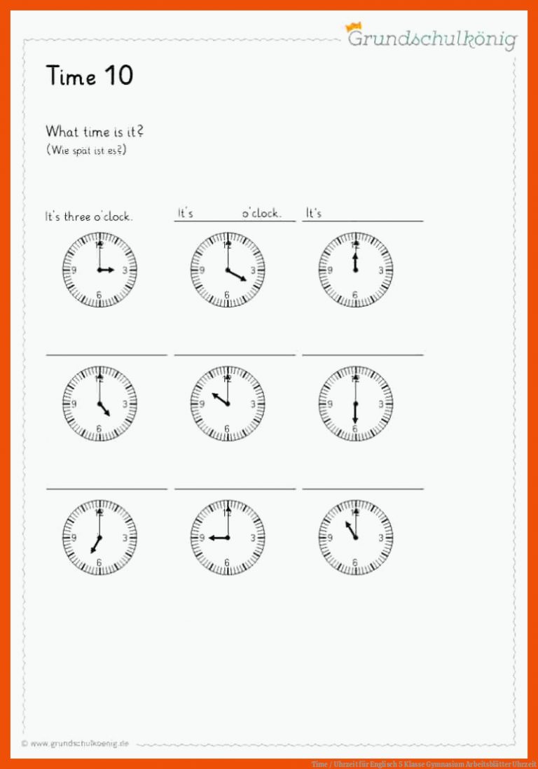 Time / Uhrzeit für englisch 5 klasse gymnasium arbeitsblätter uhrzeit