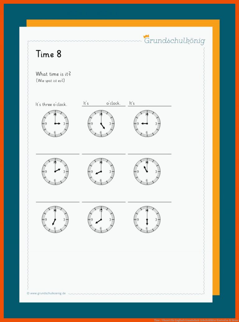 Time / Uhrzeit für englisch grundschule arbeitsblätter kostenlos at home