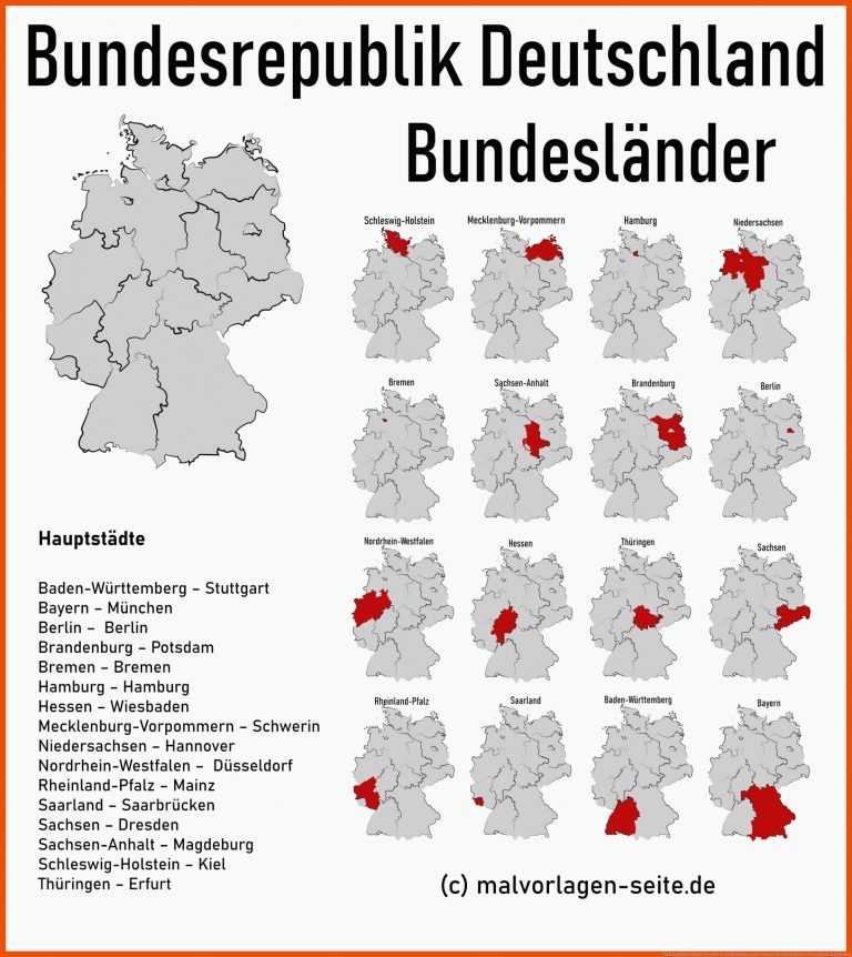 Tolle Landkarte BundeslÃ¤nder Deutschland kostenlos drucken für bundesländer deutschland arbeitsblatt