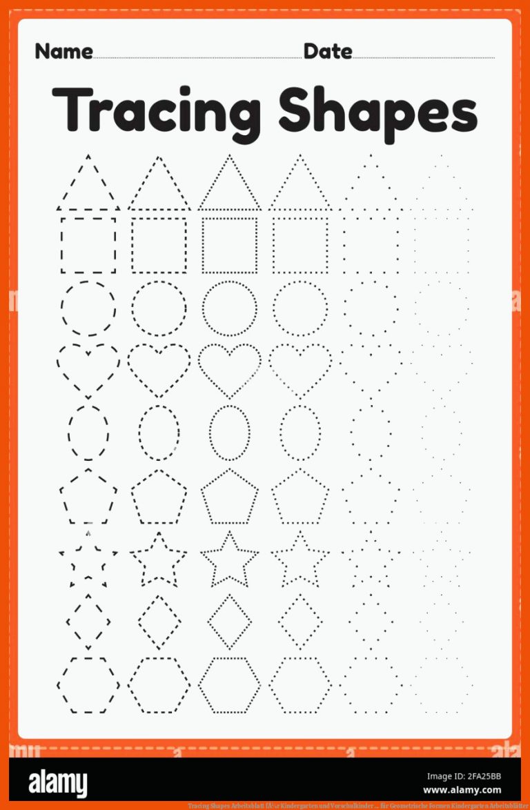 Tracing Shapes Arbeitsblatt fÃ¼r Kindergarten und Vorschulkinder ... für geometrische formen kindergarten arbeitsblätter