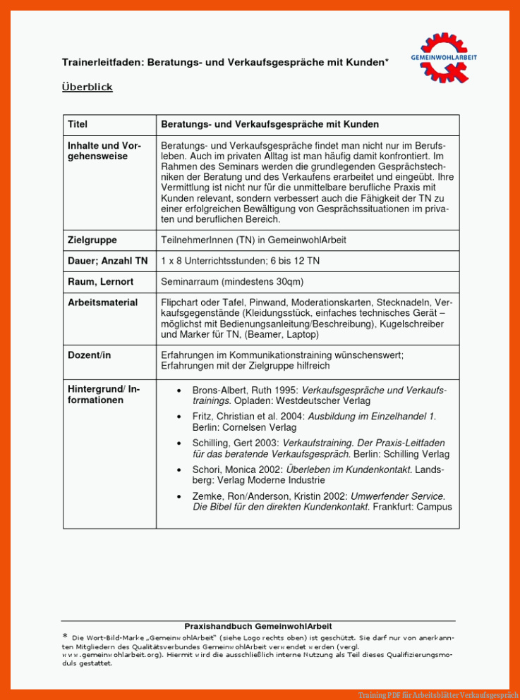 Training | PDF für arbeitsblätter verkaufsgespräch