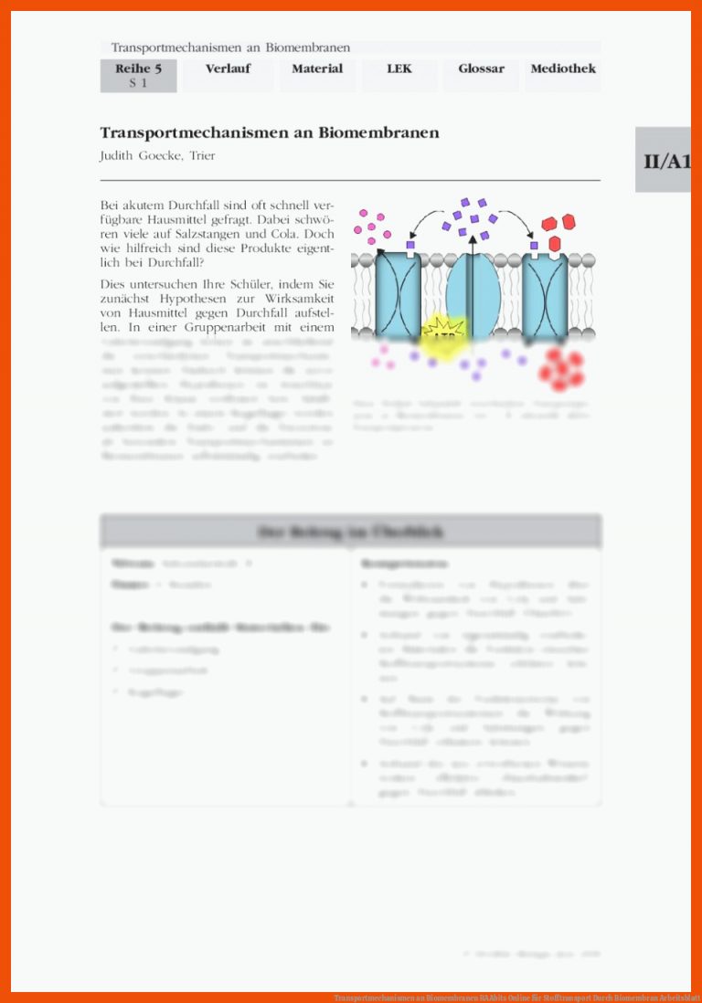 Transportmechanismen an Biomembranen | RAAbits Online für stofftransport durch biomembran arbeitsblatt