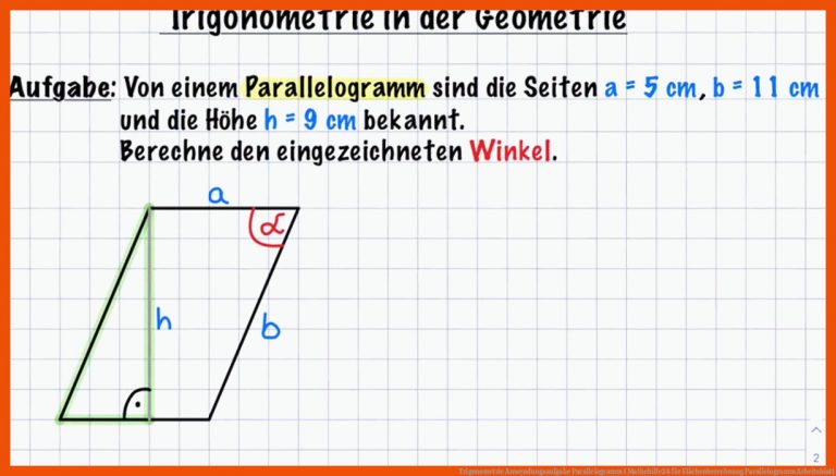 Trigonometrie Anwendungsaufgabe Parallelogramm I Mathehilfe24 für flächenberechnung parallelogramm arbeitsblatt