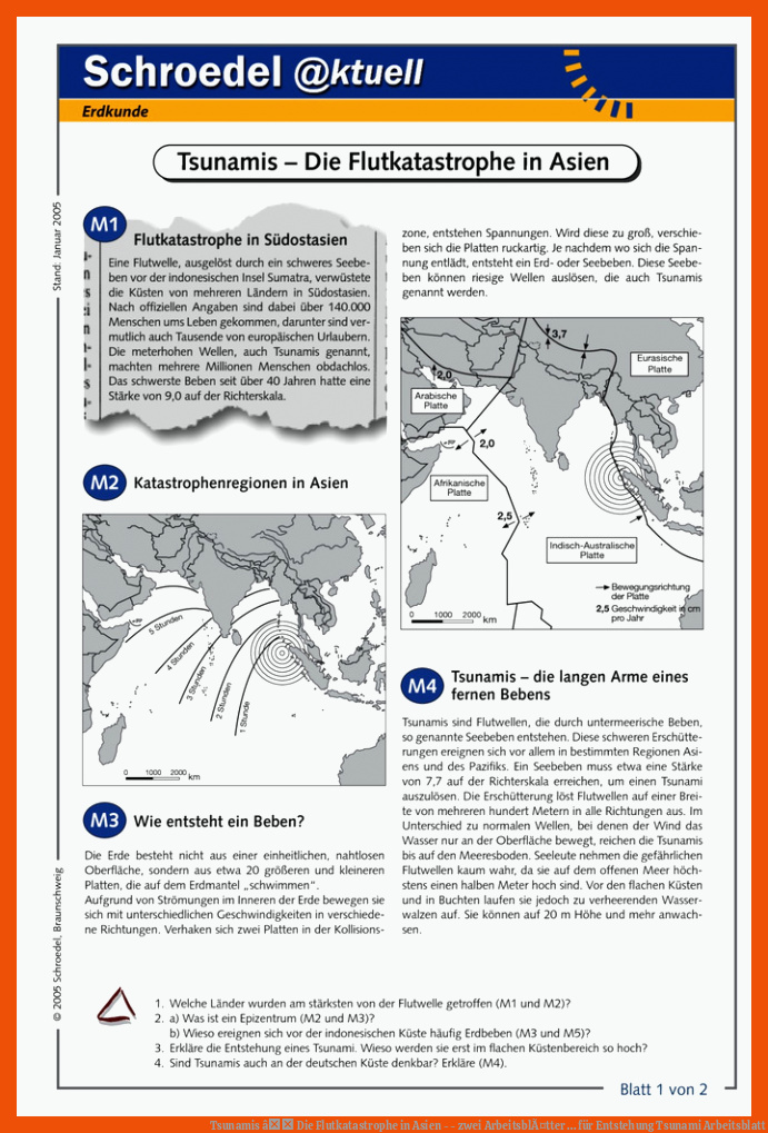 Tsunamis â Die Flutkatastrophe in Asien - - zwei ArbeitsblÃ¤tter ... für entstehung tsunami arbeitsblatt