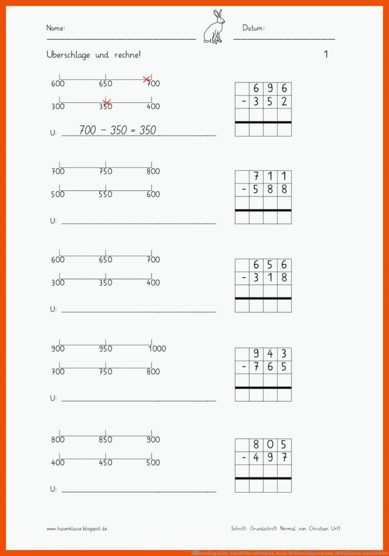 Ãberschlag mathe, Schriftliche subtraktion, Mathe für überschlagsrechnung multiplikation arbeitsblätter