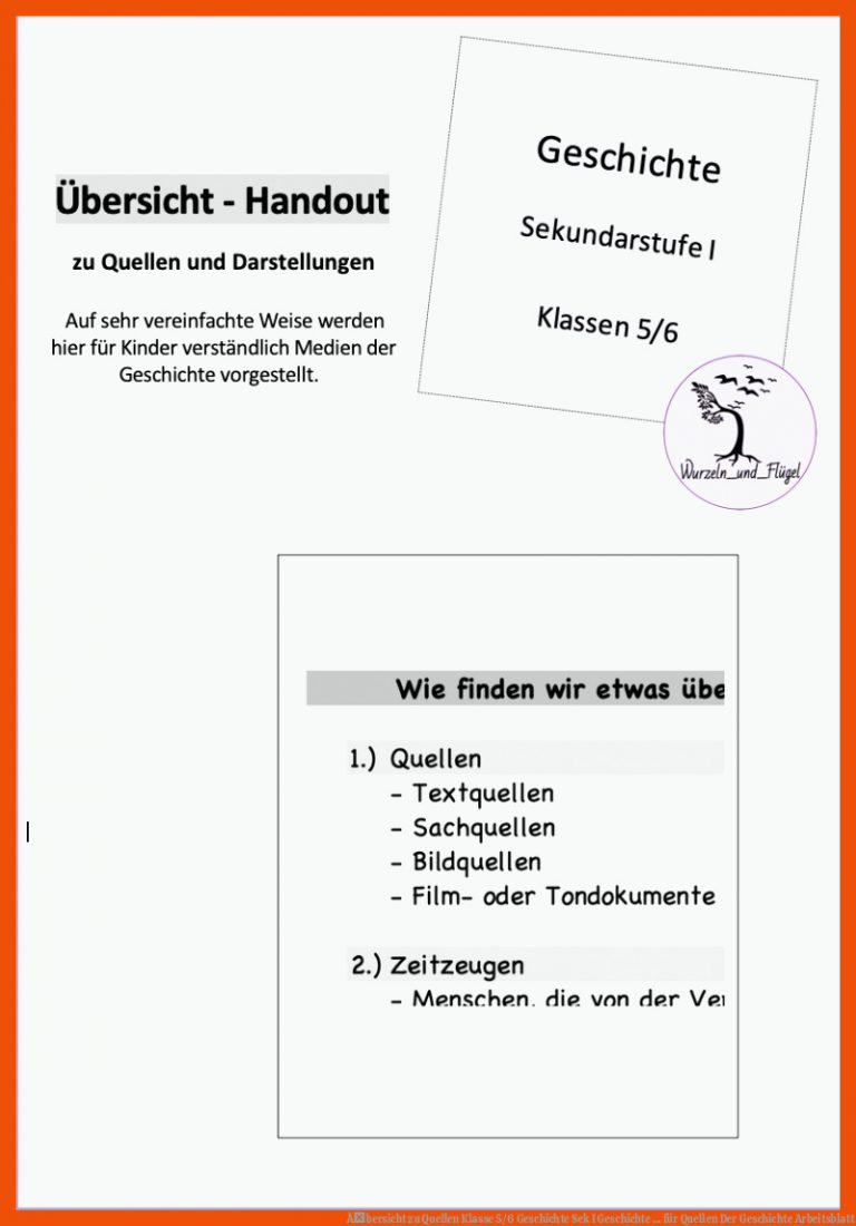 Ãbersicht Zu Quellen Klasse 5/6 Geschichte Sek I Geschichte ... Fuer Quellen Der Geschichte Arbeitsblatt