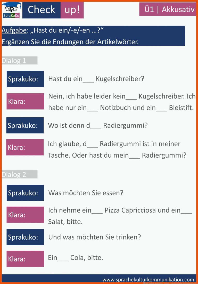 Ãbung: Nominativ oder Akkusativ? - Sprakuko - Deutsch lernen online für akkusativ arbeitsblätter