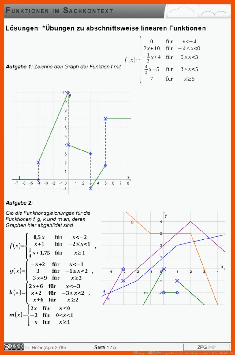 Ãbungen â LÃ¶sungen für lineare funktionen klasse 8 arbeitsblätter pdf