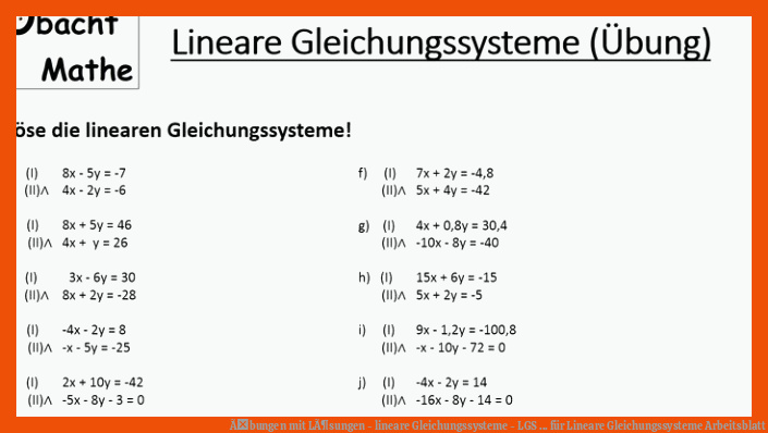 Ãbungen mit LÃ¶sungen - lineare Gleichungssysteme - LGS ... für lineare gleichungssysteme arbeitsblatt