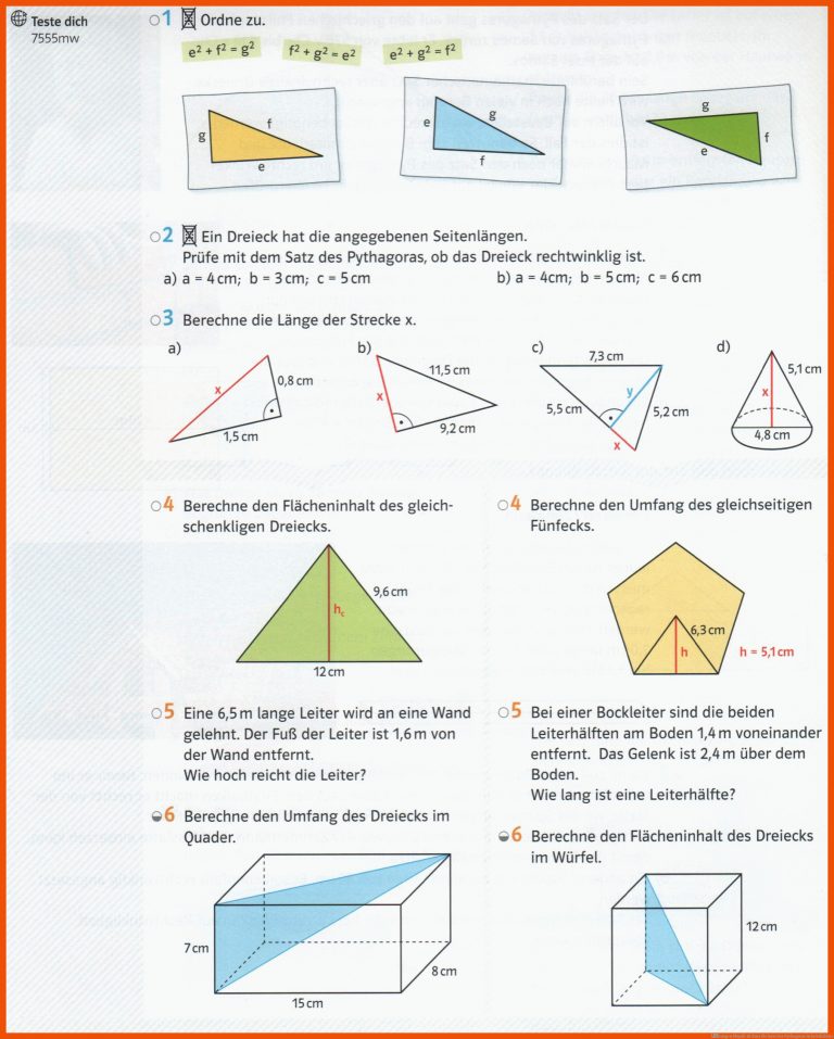 Ãbungen Physik 10 Kurs für satz des pythagoras arbeitsblätter