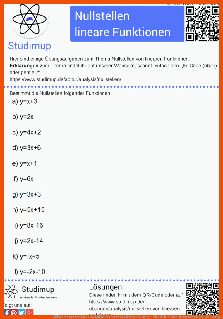 Ãbungen zum berechnen von Nullstellen linearer Funktionen in Mathe ... für arbeitsblätter lineare funktionen mit lösungen