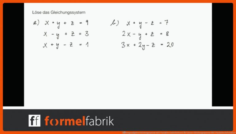 Ãbungsaufgaben Gleichungssystem mit 3 Variablen (mittelschwer) für lineare gleichungssysteme mit 2 variablen arbeitsblatt