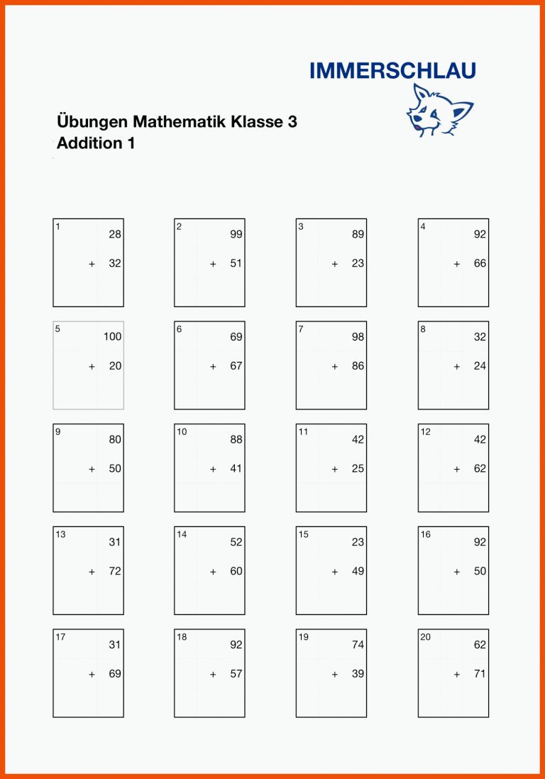 ÃbungsblÃ¤tter Mathematik Klasse 3 â Addition â IMMERSCHLAU für mathe dritte klasse arbeitsblätter