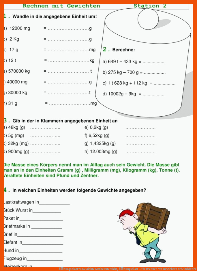 Ãbungsblatt zu Gewichte | Matheunterricht, Ãbungsblatt ... für rechnen mit gewichten arbeitsblätter