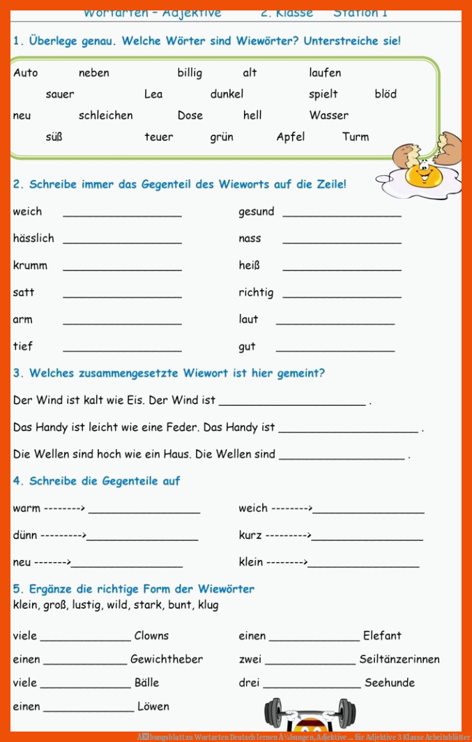 Ãbungsblatt zu Wortarten | Deutsch lernen Ã¼bungen, Adjektive ... für adjektive 3 klasse arbeitsblätter