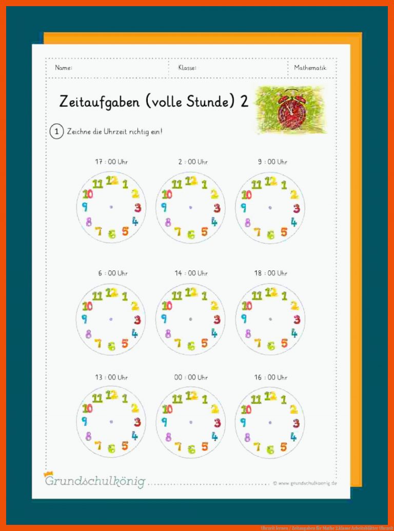 Uhrzeit lernen / Zeitangaben für mathe 2.klasse arbeitsblätter uhrzeit