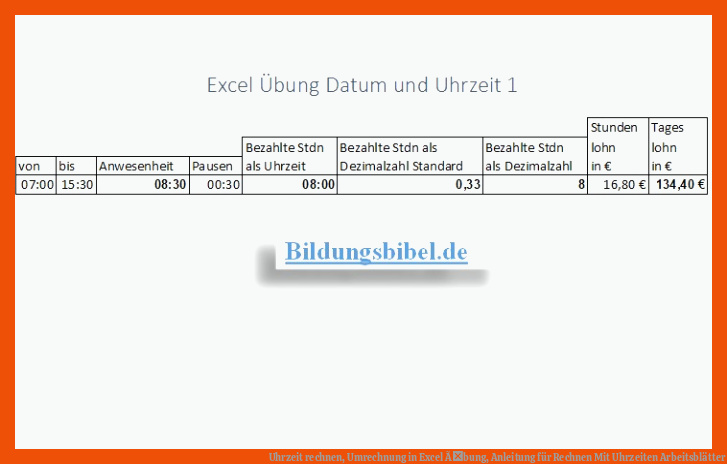 Uhrzeit rechnen, Umrechnung in Excel Ãbung, Anleitung für rechnen mit uhrzeiten arbeitsblätter