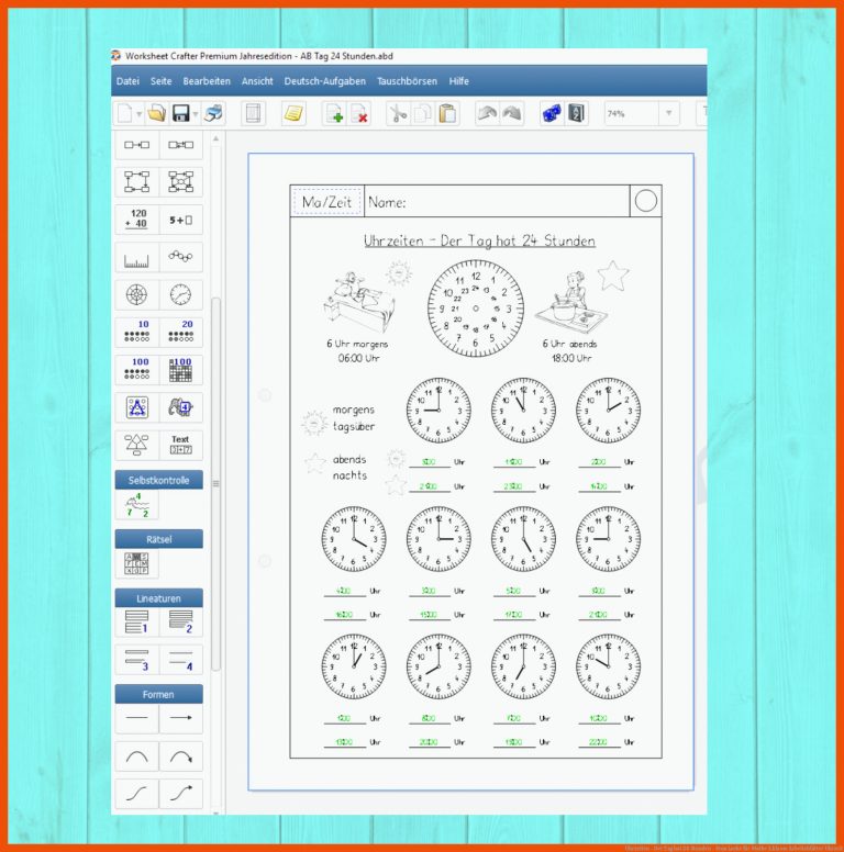 Uhrzeiten - Der Tag hat 24 Stunden - Frau Locke für mathe 2.klasse arbeitsblätter uhrzeit