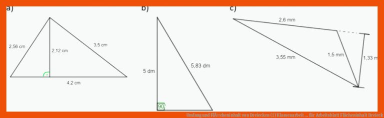 Umfang Und FlÃ¤cheninhalt Von Dreiecken (1) Klassenarbeit ... Fuer Arbeitsblatt Flächeninhalt Dreieck
