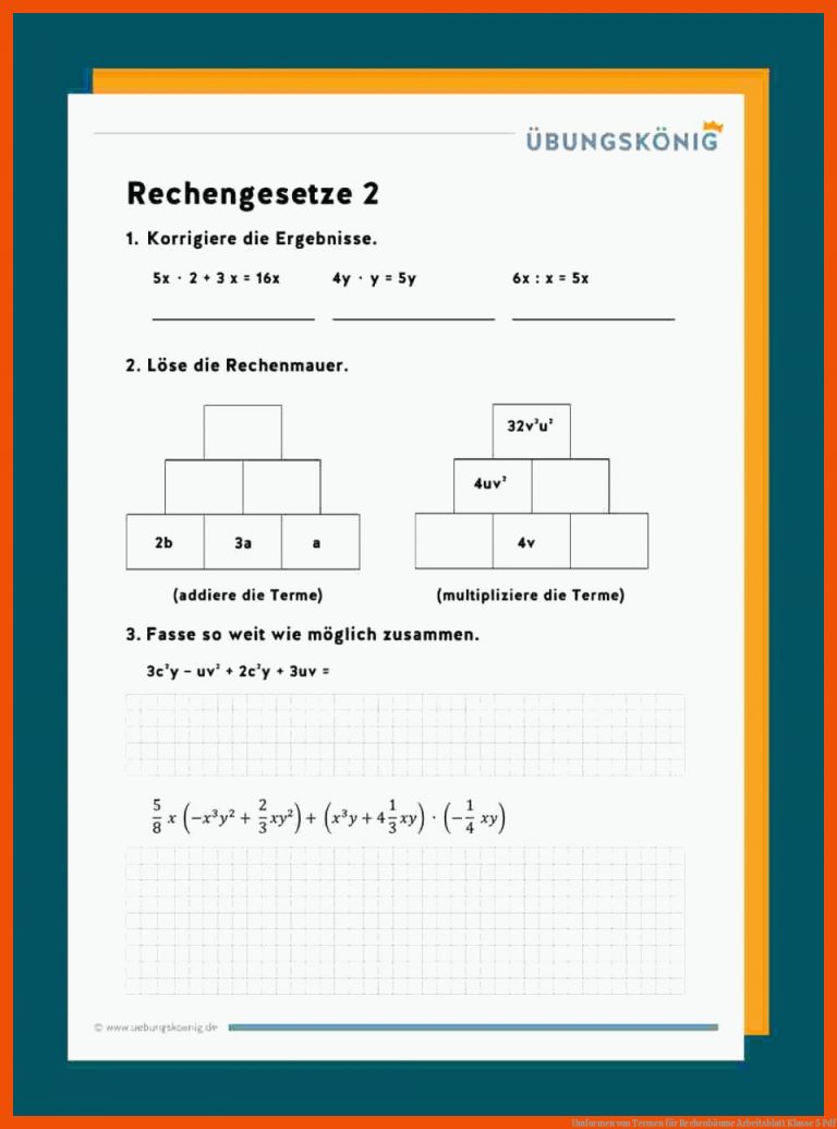 Umformen von Termen für rechenbäume arbeitsblatt klasse 5 pdf