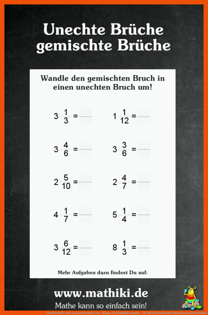 Unechte BrÃ¼che / gemischte BrÃ¼che - Klasse 5/6 | Nachhilfe mathe ... für brüche gemischte schreibweise arbeitsblatt