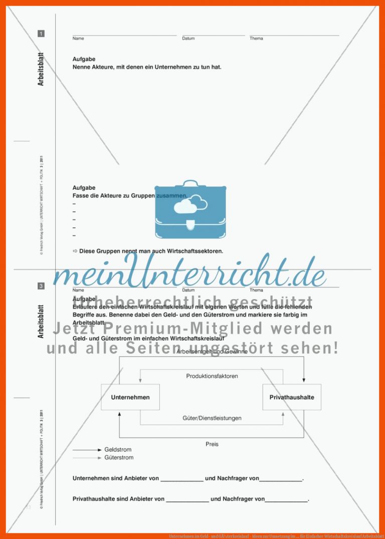 Unternehmen Im Geld- Und GÃ¼terkreislauf - Ideen Zur Umsetzung Im ... Fuer Einfacher Wirtschaftskreislauf Arbeitsblatt