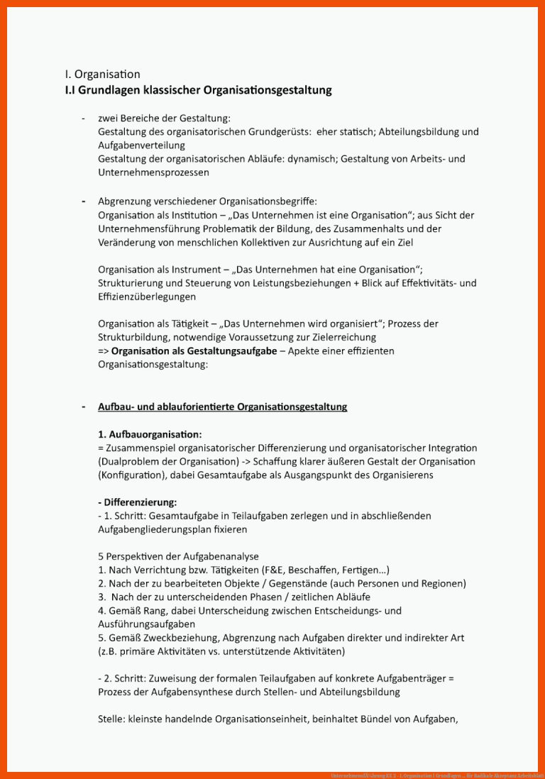UnternehmensfÃ¼hrung KE 2 - I. Organisation I Grundlagen ... für radikale akzeptanz arbeitsblatt
