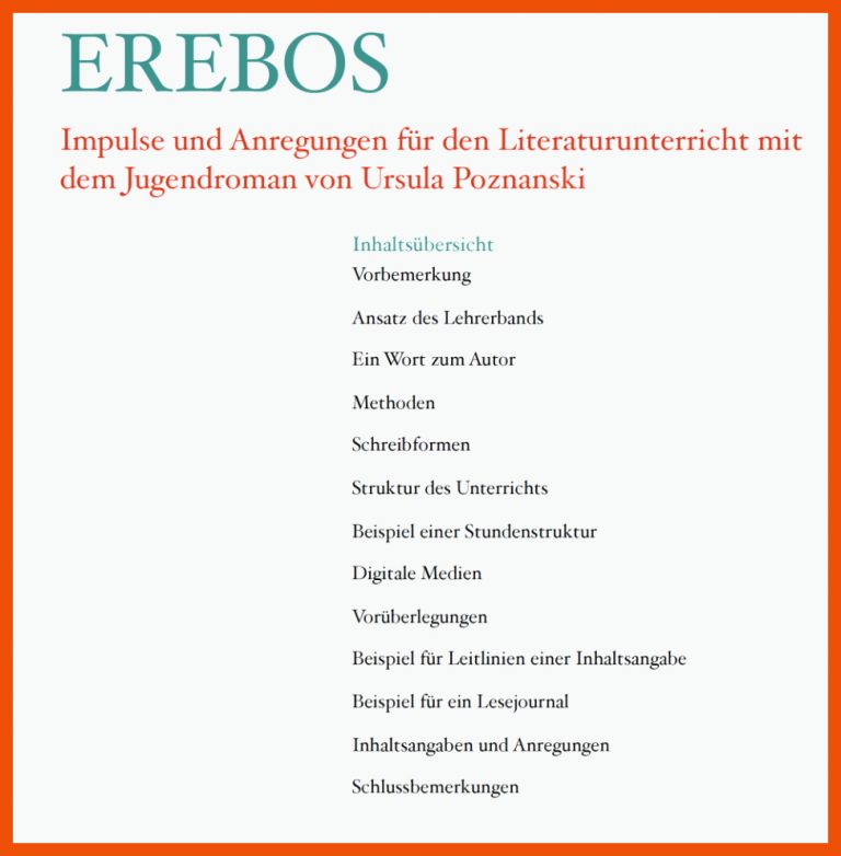 Unterricht: Erebos: Kinder- Und Jugendroman (7.-9.klasse) Bob Blume Fuer Erebos Arbeitsblätter Lösungen