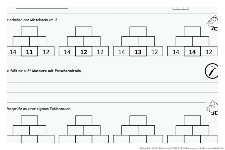 Unterricht | Mathe inklusiv mit PIKAS für Zahlenmauern 4 Klasse Arbeitsblätter