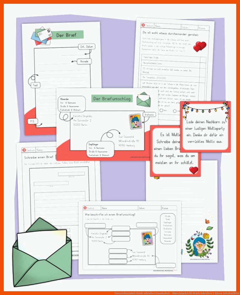 Unterrichtseinheit Briefe schreiben Grundschule - Materialpaket für briefe schreiben 3. klasse arbeitsblätter