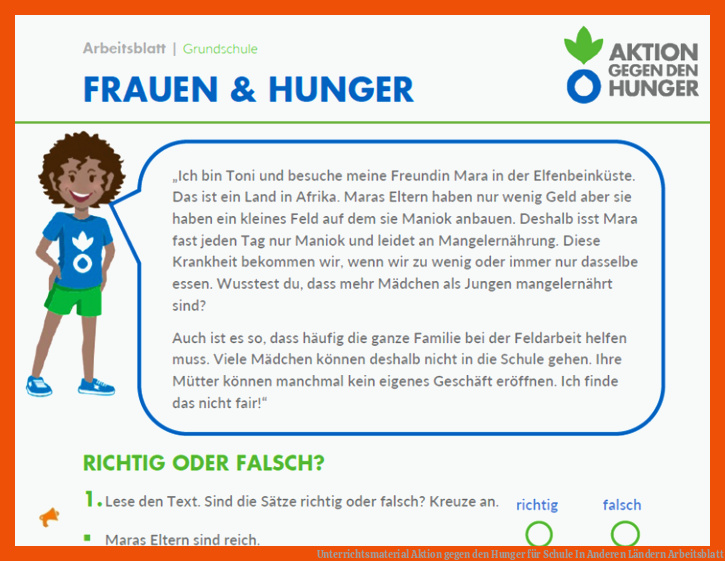 Unterrichtsmaterial | Aktion gegen den Hunger für schule in anderen ländern arbeitsblatt