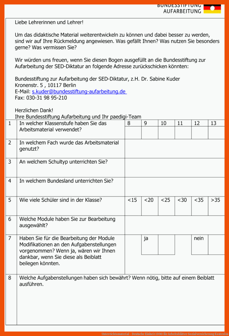 Unterrichtsmaterial - Deutsche Einheit 1990 für arbeitsblätter sozialversicherung kostenlos