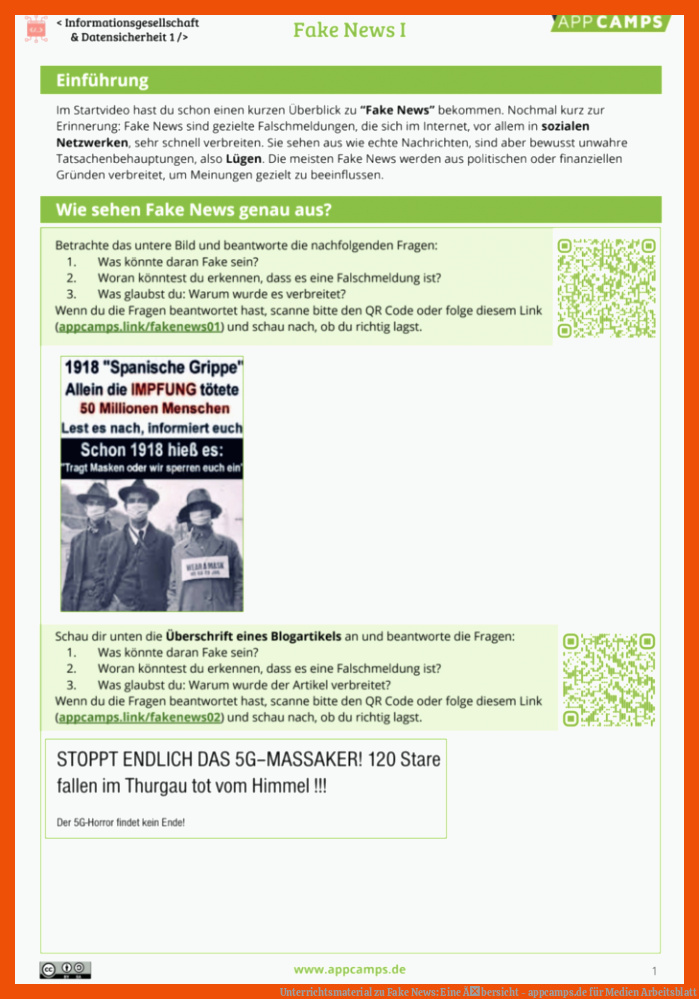 Unterrichtsmaterial zu Fake News: Eine Ãbersicht - appcamps.de für medien arbeitsblatt