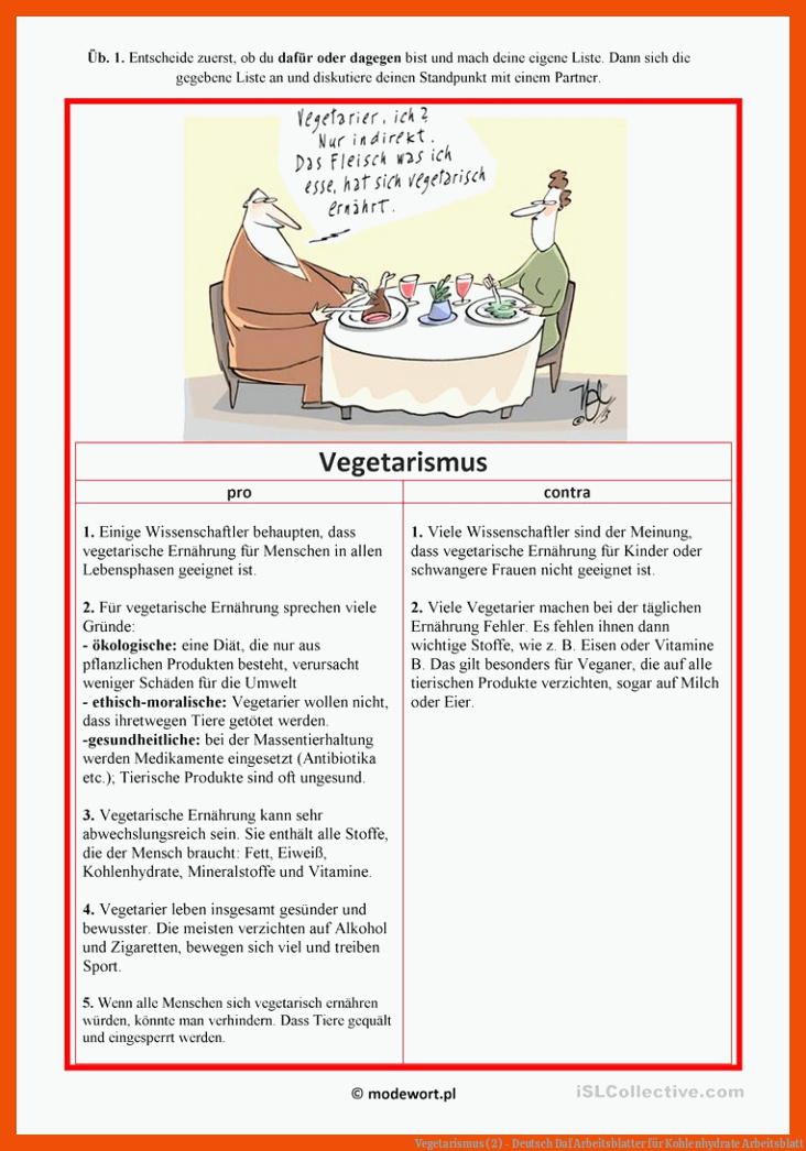 Vegetarismus (2) - Deutsch Daf Arbeitsblatter für kohlenhydrate arbeitsblatt