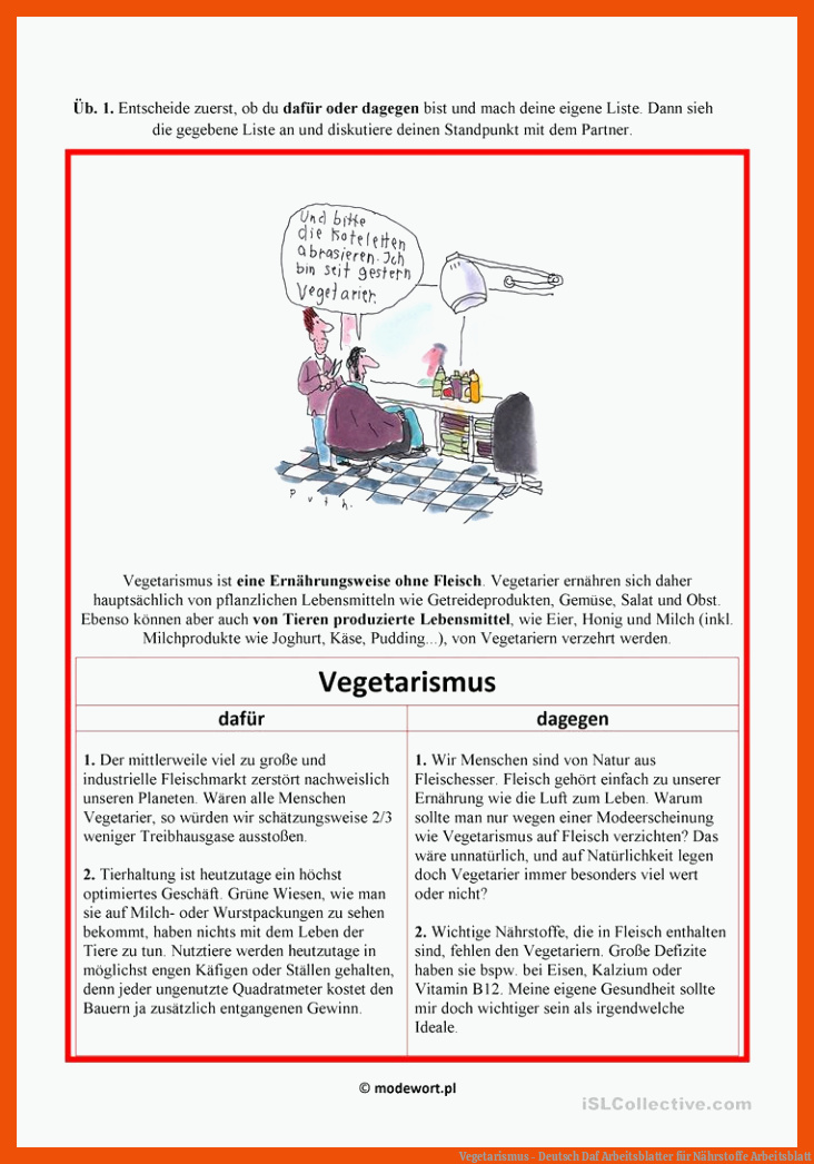 Vegetarismus - Deutsch Daf Arbeitsblatter für nährstoffe arbeitsblatt