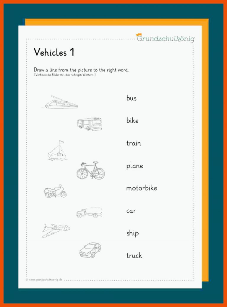 Vehicles / Fahrzeuge für englisch grundschule london arbeitsblätter