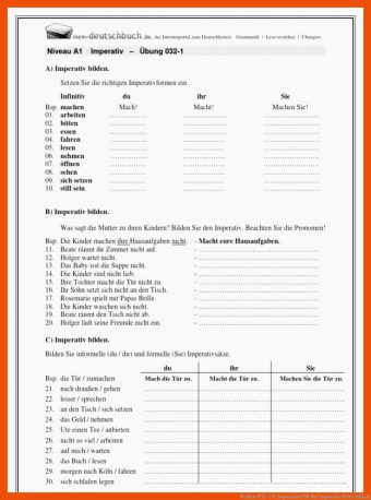 16 Imperativ Arbeitsblatt - Deutsch Arbeitsblätter