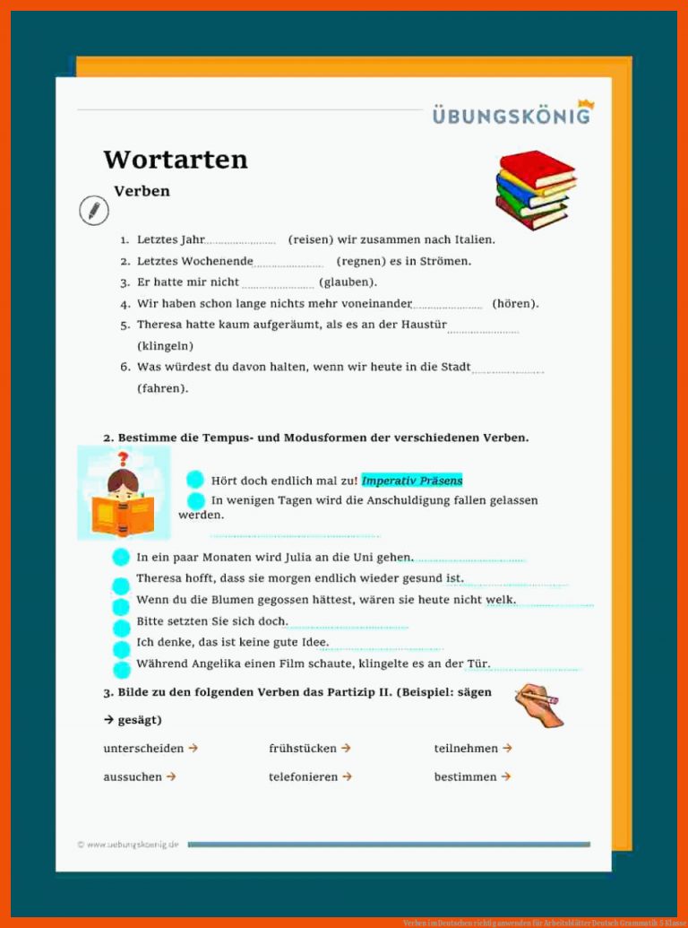 Verben im Deutschen richtig anwenden für arbeitsblätter deutsch grammatik 5 klasse