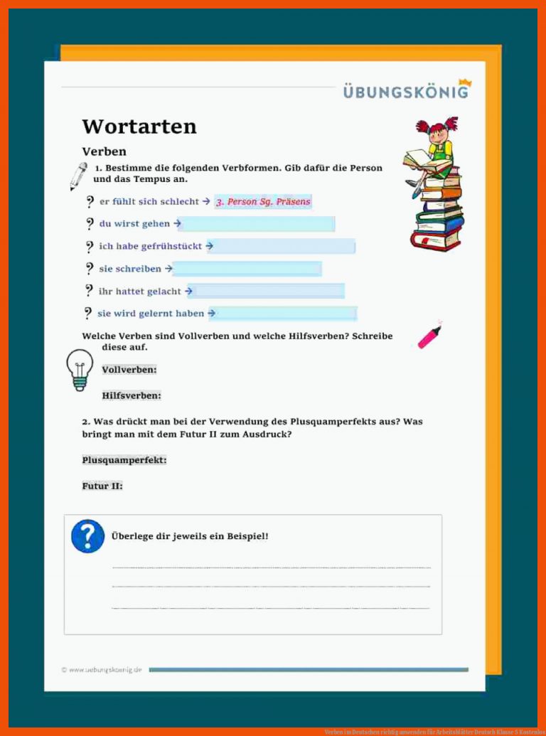 Verben im Deutschen richtig anwenden für arbeitsblätter deutsch klasse 5 kostenlos