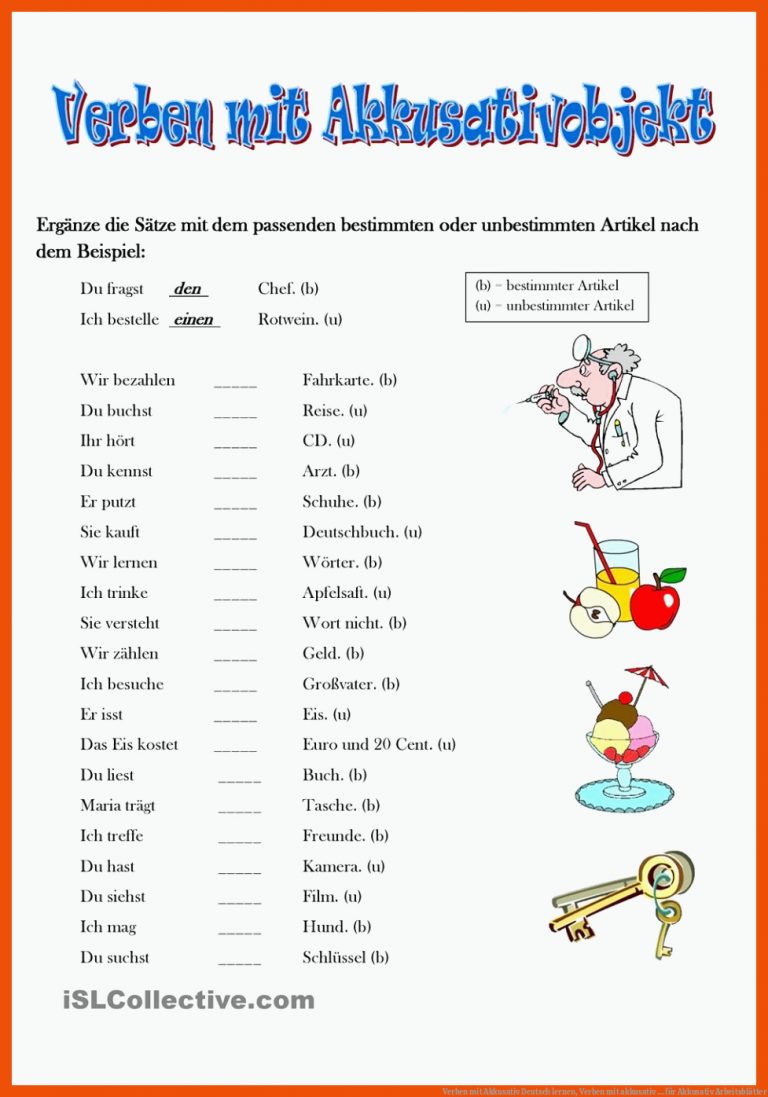 Verben mit Akkusativ | Deutsch lernen, Verben mit akkusativ ... für akkusativ arbeitsblätter